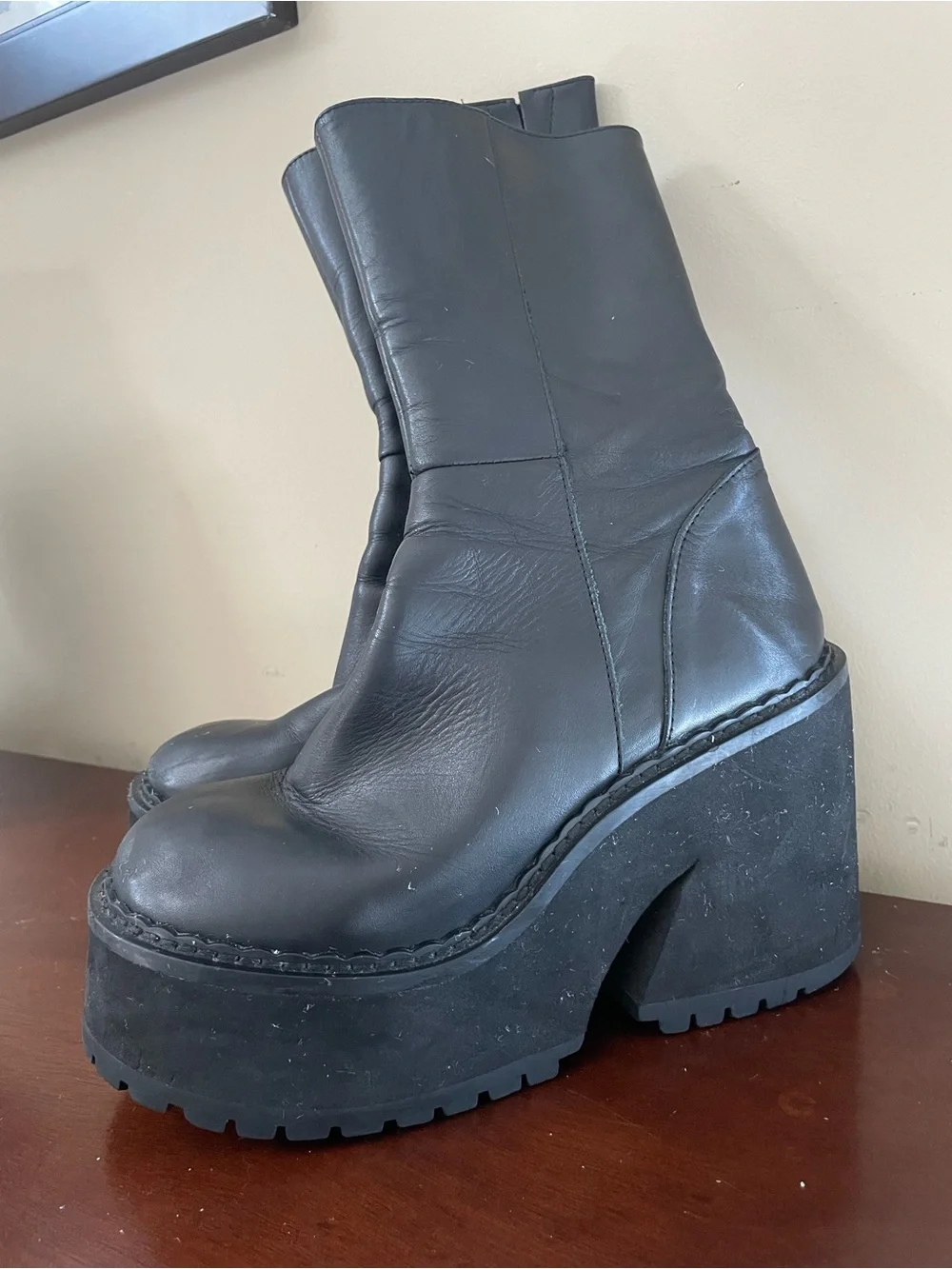 UNIF Black Chunky Platform Mid-Calf Boots